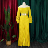 SC Plus Size One Shoulder Ruffles Sleeve Wide Leg Jumpsuit GCZF-8611