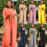 SC Solid Color Tie Up Wide Leg Pants Two Piece Set GTYZ-7003