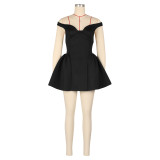 SC V Neck Off Shoulder Puffy Mini Dress AIL-309