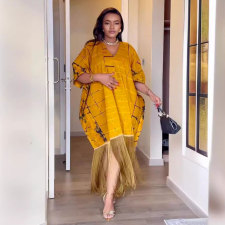 SC Loose Casual Print Tassel Midi Dress GTYZ-7411