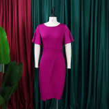 SC Plus Size Flare Sleeve Solid Color Midi Dress GCZF-8423