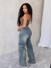 SC Star Tassel Raw Edge Loose Straight Jeans WXHY-XHY377