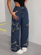 SC Star Tassel Raw Edge Loose Jeans WXHY-XHY4046