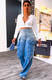 SC Plus Size Multi-Pocket Gradient Color Wide Leg Jeans GAKF-50215