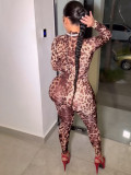SC Leopard Print Zipper Slim One Piece Outfits CH-25013