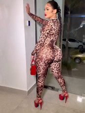 SC Leopard Print Zipper Slim One Piece Outfits CH-25013