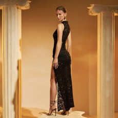 SC Lace Hollow Out High Split Maxi Dress GPBY-17145