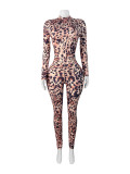 SC Leopard Print Zipper Slim One Piece Outfits CH-25013