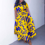 SC Plus Size Print Tie Up Short Sleeve Maxi Dress GMLF-3323