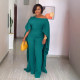 SC Plus Size Solid Color Cloak Wide Leg Jumpsuit NY-10985