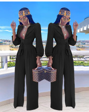 SC Solid Color Shirt Neck Jumpsuit(With Belt) SFY-8074