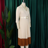SC Plus Size Color Block Press Pleated Midi Dress GMLF-3318