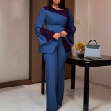 SC Plus Size Long Sleeve Contrast Color Pants Suit NY-3500