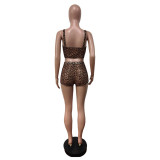 SC Mesh Leopard Print Tank Tops Shorts 2 Piece Set MEM-88624