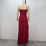 SC Sexy Wrap Chest Solid Color Split Maxi Dress GPBY-17156