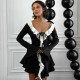 SC Ruffle Tip Neck Drawstring Flared Sleeve Dress GPBY-17178