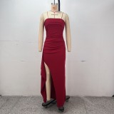 SC Sexy Wrap Chest Solid Color Split Maxi Dress GPBY-17156