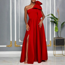 SC Plus Size Slash Shoulder Big Bow Maxi Dress GMLF-3322
