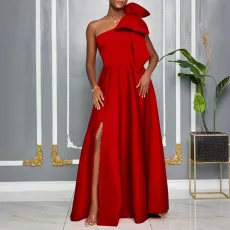 SC Plus Size Slash Shoulder Big Bow Maxi Dress GMLF-3322