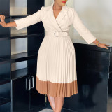 SC Plus Size Color Block Press Pleated Midi Dress GMLF-3318