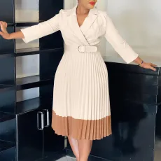 SC Plus Size Color Block Press Pleated Midi Dress GMLF-3318