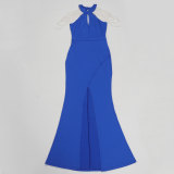 SC Halterneck Pearl Chain Backless Split Maxi Dress NY-3360