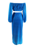 SC Solid Color Off Shoulder Split Long Skirt 2 Piece Set SFY-9067