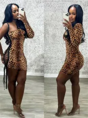 SC Leopard Print Single Shoulder Bandage Dress GFCF-1330