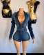 SC Solid Color Zipper Tie Up Denim Romper MEM-88625