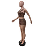 SC Mesh Leopard Print Tank Tops Shorts 2 Piece Set MEM-88624