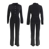 SC Solid Color Shirt Neck Jumpsuit(With Belt) SFY-8074