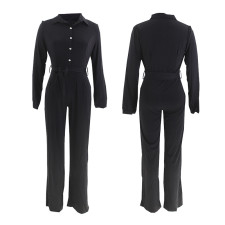 SC Solid Color Shirt Neck Jumpsuit(With Belt) SFY-8074