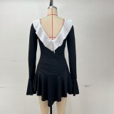 SC Ruffle Tip Neck Drawstring Flared Sleeve Dress GPBY-17178