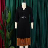 SC Plus Size Color Block Press Pleated Midi Dress GMLF-3318