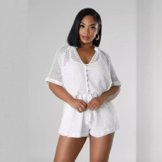 SC Casual Hollow Out Tie Up Three Shorts Set QXTF-5101