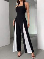 SC Black White Color Block Halterneck Jumpsuit GWDS-241212