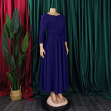 SC Plus Size Solid 3/4 Sleeve Midi Dress GCZF-8621