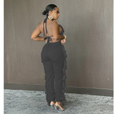 SC Solid Color Sexy Tassel Backless Pants Suit GCNF-0134