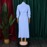 SC Plus Size V Neck Press Pleated Midi Dress GCZF-8622