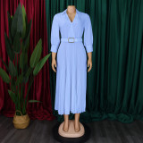 SC Plus Size V Neck Press Pleated Midi Dress GCZF-8622