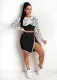 SC Long Sleeve Print Crop Tops Skirt 2 Piece Set FSXF-752