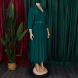 SC Plus Size V Neck Press Pleated Midi Dress GCZF-8622