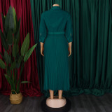 SC Plus Size V Neck Press Pleated Midi Dress GCZF-8622