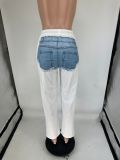 SC Denim Print Contrast Color Casual Pants QXLB-10117