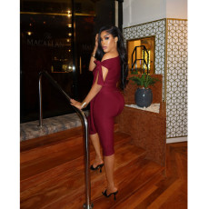 SC Slash Shoulder Tie Up Solid Two Piece Suit FOSF-8802