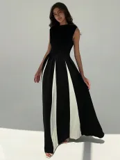 SC Contrast Color Patchwork Sleeveless Maxi Dress GWDS-250102