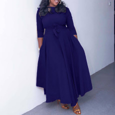 SC Plus Size Solid 3/4 Sleeve Midi Dress GCZF-8621