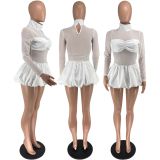 SC Long Sleeve Mesh Bubble Mini Dress FOSF-8803