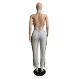 SC Solid Color Sexy Tassel Backless Pants Suit GCNF-0134