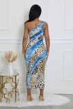 SC Single Shoulder Print Leopard Print Maxi Dress XHXF-440